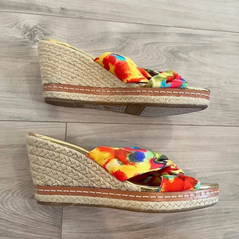 Etienne Aigner Krista Espadrille Wedge Sandals Watercolor Multi 9M Knotted Slide
